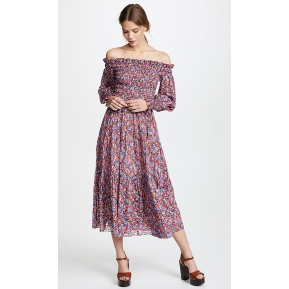 Rebecca Taylor Women's Off-Shoulder Cosmic Floral Dress Silk Blend Size 6 - Picture 1 of 16